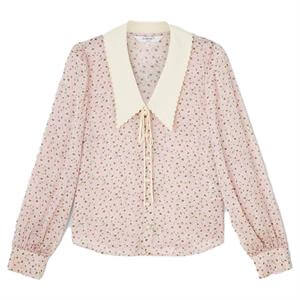 L.K. Bennett Beecham Daisy Print Scallop Collar Silk Blouse
